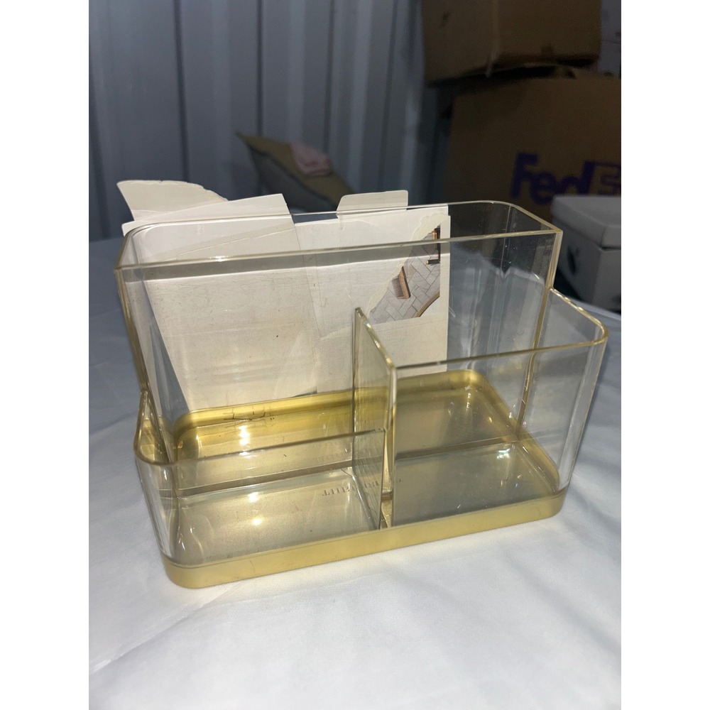 Threshold Clear Acrylic Vanity Organizer Gold Base 3 Compartment Makeup Storage